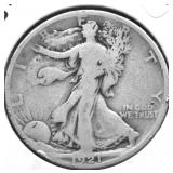 1921 S WALKING HALF DOLLAR VF