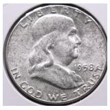1958 GEM BU FRANKLIN HALF DOLLAR