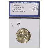1945 D GEM BU JEFFERSON NICKEL