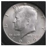 1969 D GEM BU KENNEDY HALF DOLLAR