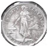 1938 US PHILIPPINES SILVER 20 CENTS XF