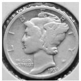 1939 D MERCURY DIME VF