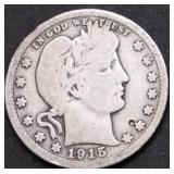 1915 D BARBER QUARTER VG