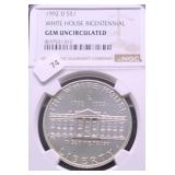 1992 D NGC GEM WHITE HOUSE SILVER DOLLAR