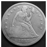 1868 SEATED DOLLAR VF