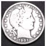 1901 BARBER HALF DOLLAR VG