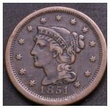 1851 LARGE CENT XF