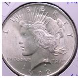 1922 CHOICE BU PEACE DOLLAR