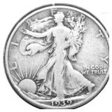1939 D WALKING HALF DOLLAR VF