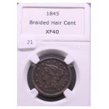 1845 LARGE CENT XF