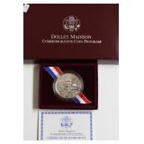 DOLLY MADISON SILVER DOLLAR W BOX PAPERS