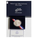 MARINE CORPS SILVER DOLLAR W BOX PAPERS