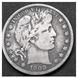1909 O BARBER HALF DOLLAR VF