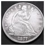 1877 CHOICE BU SEATED HALF DOLLAR