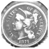 1874  3 CENT PIECE VG