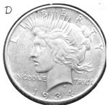 1934 D PEACE DOLLAR XF