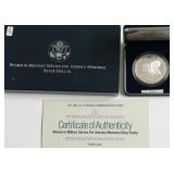 PROOF WOMEN IN MILITARY SILVER DOLLAR W BOX PAPERS