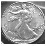 1918 WALKING HALF DOLLAR AU