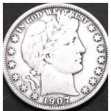 1907 BARBER HALF DOLLAR F