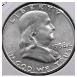 1958 GEM BU FRANKLIN HALF DOLLAR
