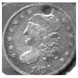 1834 HALF DIME XF DETAILS HOLE