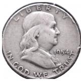 1954 D FRANKLIN HALF DOLLAR VF