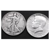 TWO  SILVER HALF DOLLARS