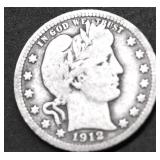 1912 BARBER QUARTER VF
