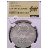20009 LOUIS BRAILLE SILVER DOLLAR NGC GEM