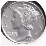 1936 MERCURY DIME AU