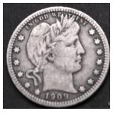 1909 BARBER QUARTER VF