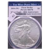 2016 W PCGS MS70 SILVER EAGLE