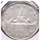 1957 CHOICE BU CANADA SILVER DOLLAR