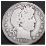 1916 D BARBER QUARTER F