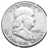 1951 S FRANKLIN HALF DOLLAR VF