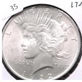 1922 CHOICE BU PEACE DOLLAR