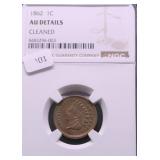 1862 NGC AU DETAILS INDIAN HEAD CENT
