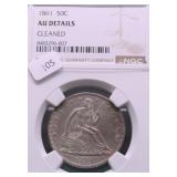 1861 NGC AU DETAILS SEATED HALF DOLLAR