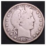 1907 BARBER HALF DOLLAR VG