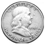 1951 D FRANKLIN HALF DOLLAR VF