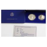 ELLIS ISLAND SILVER DOLLAR & HALF PROOF W BOX PAPE