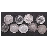 9 SILVER DIMES