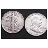 TWO SILVER HALF DOLLARS