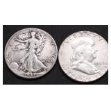 TWO SILVER HALF DOLLARS