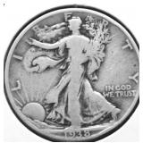 1938 D WALKING HALF DOLLAR VF