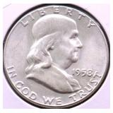 1958 GEM BU FRANKLIN HALF DOLLAR