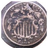 1869 SHIELD NICKEL VG