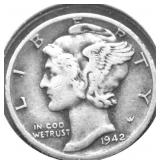 1942 D MERCURTY DIME VG