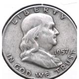 1957 D FRANKLIN HALF DOLLAR VF
