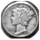 1945 MERCURY DIME VF
